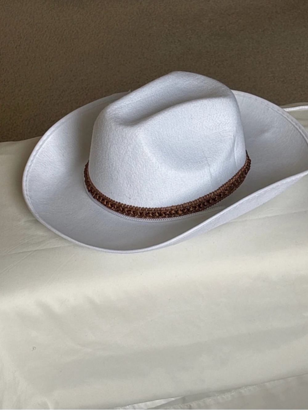 Women's White Costume Cowboy Hat with Brown Braided Band Non-sturdy